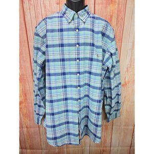 Ralph Lauren Mens XLT Button-Down Plaid Shirt Blue Green Cotton Long Sleeve